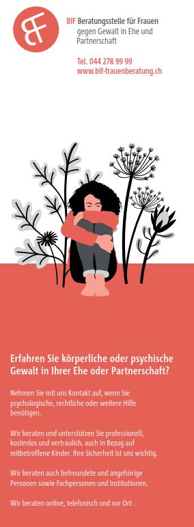 Mehrsprachiger Flyer mit Infos zur BIF Beratungsstelle für Frauen gegen Gewalt in Ehe und Partnerschaft